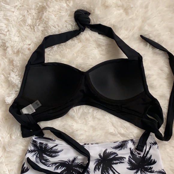 Women Vintage Swimsuit Two Piece Retro Halter Ruched High Waist Bikini XS - Picture 7 of 7